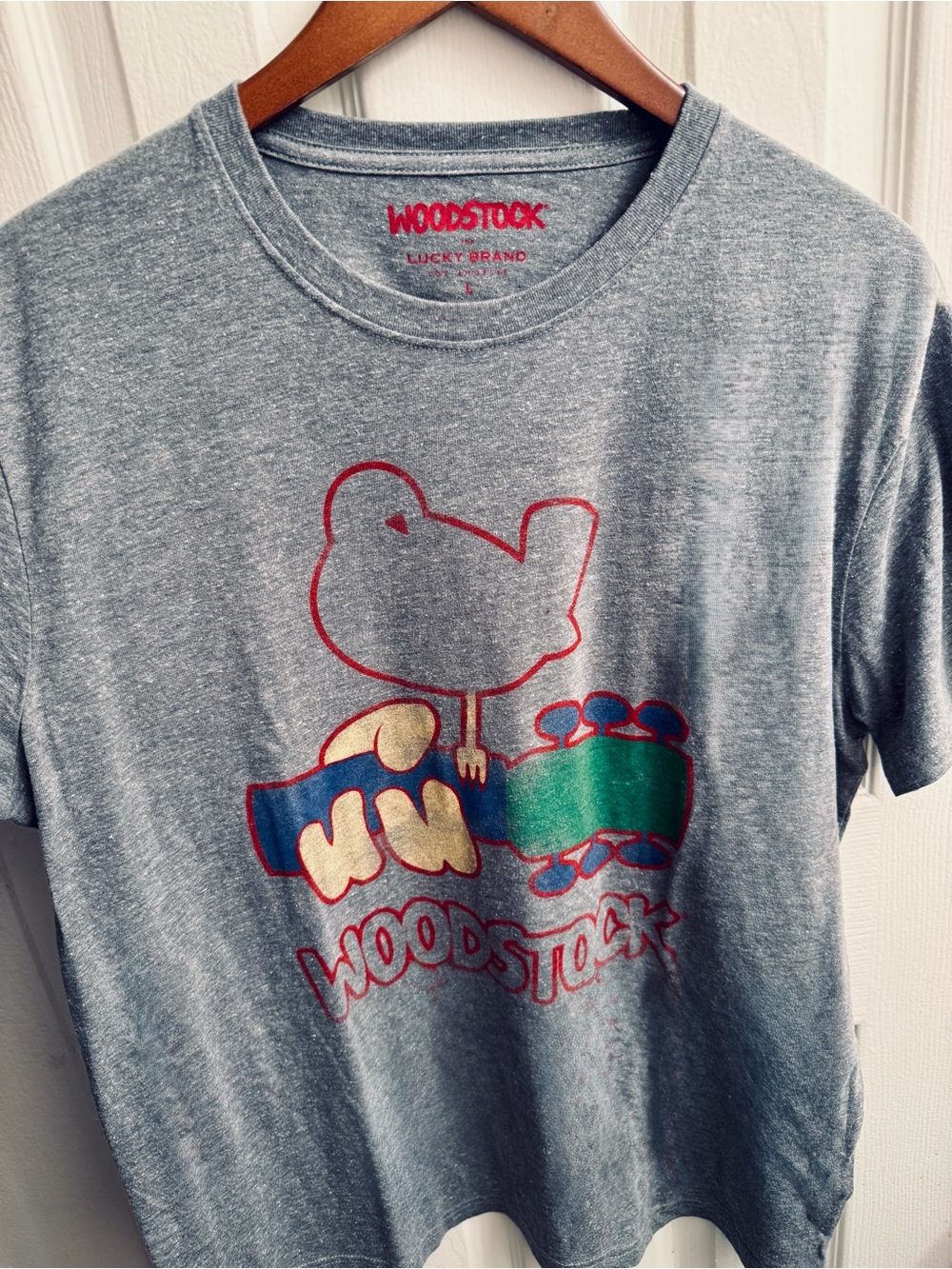 Lucky Brand Heather Gray Woodstock Graphic Tee with Multicolor Print